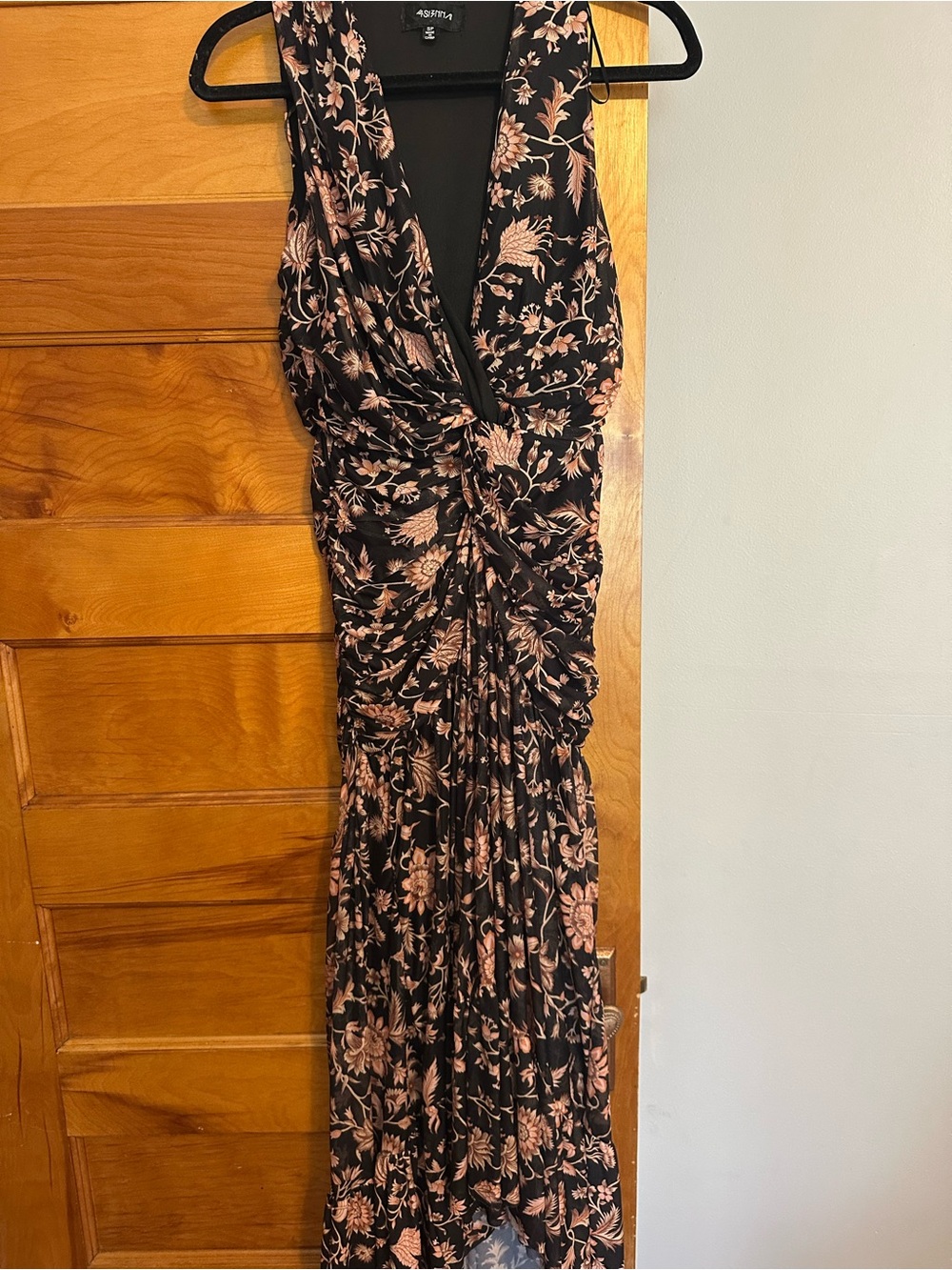 Anthropologie Black Maxi Dress with Blush Floral Print - Picture 4 of 6